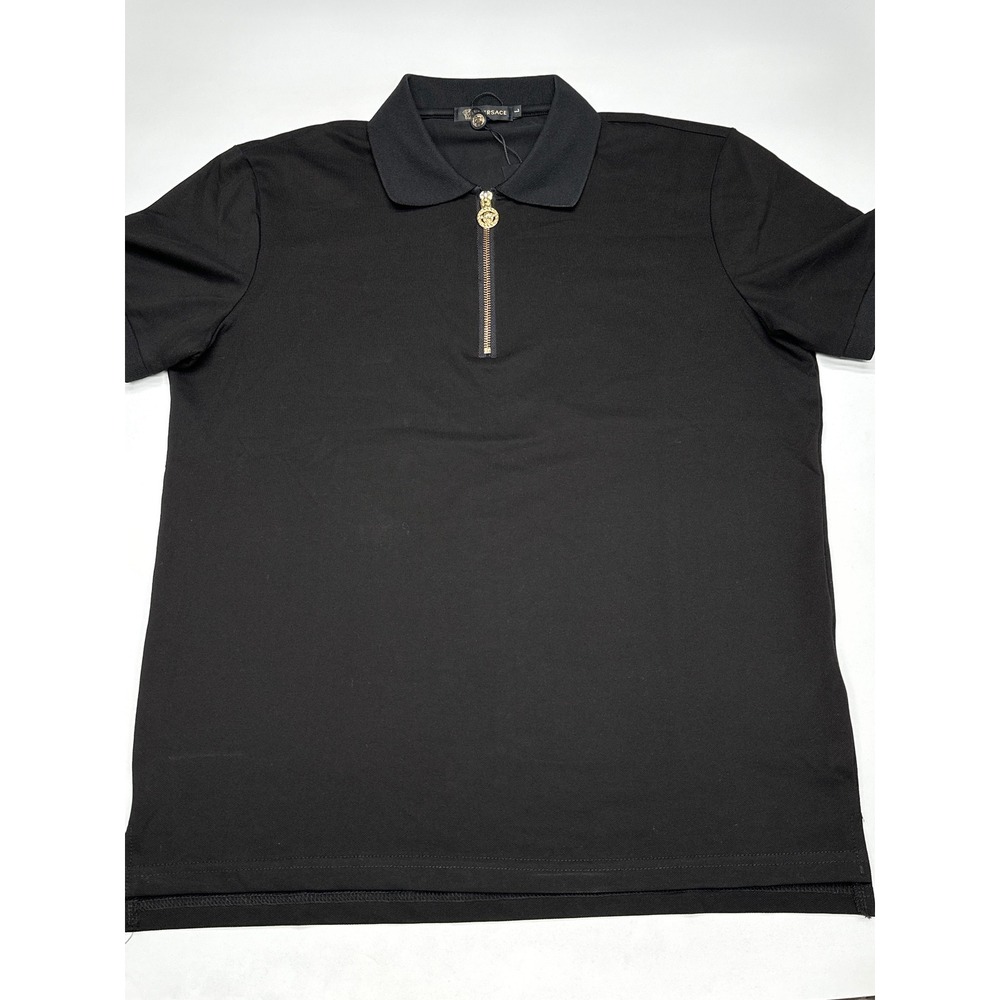 Versace Black Polo Shirt Gold Medusa Zipper Short Sleeve Menswear Large - Picture 3 of 8